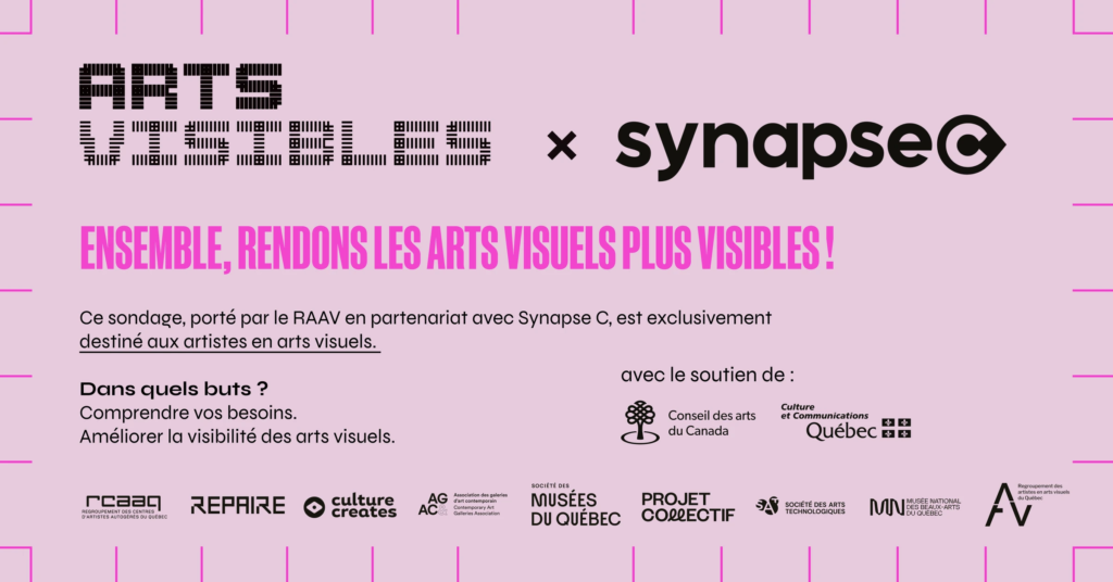 Visuel arts visibles × Synapse C : « Ensemble, rendons les arts visuels plus visibles ! » Sondage destiné aux artistes, soutenu par le CAC et le MCC.